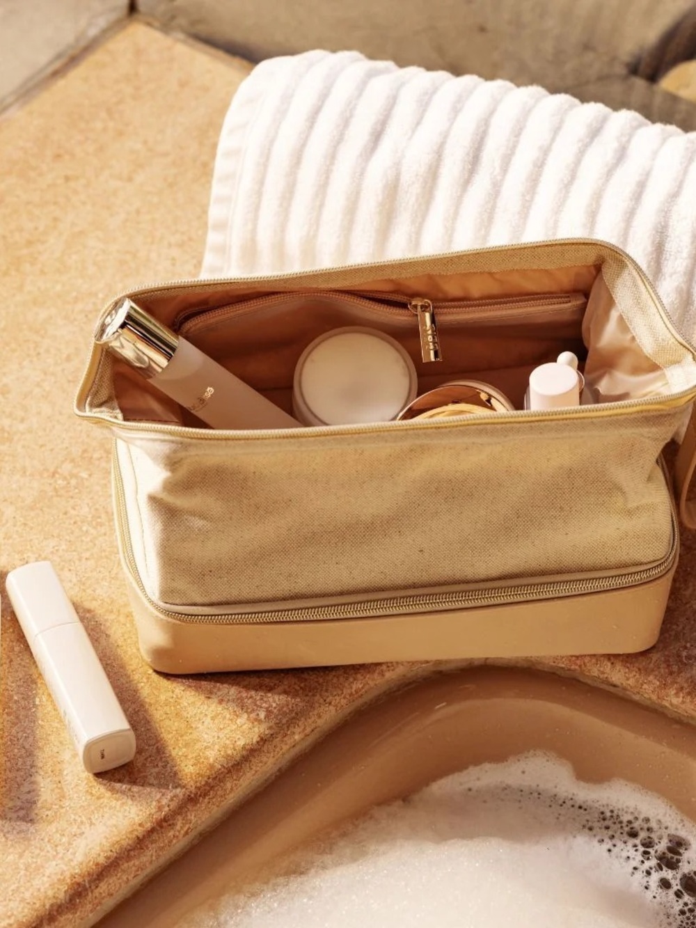 BEIS Canvas Travel Toiletry Bag - Beige